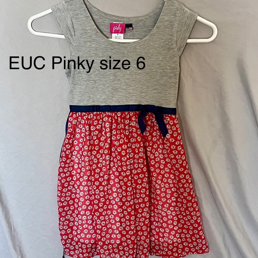 Pinky Kids Red and Gray Floral Dress